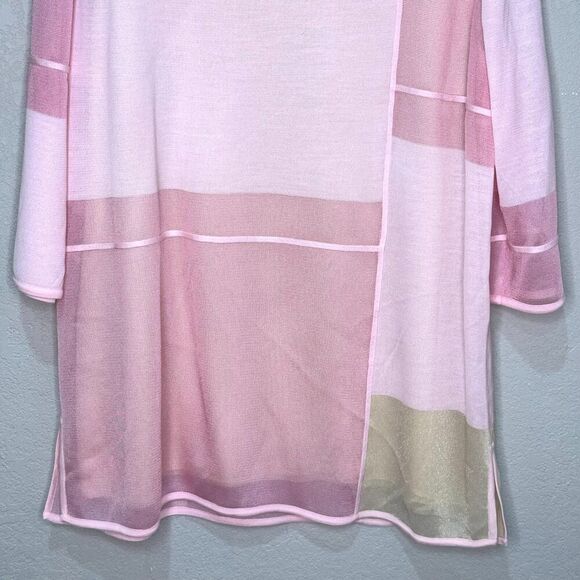 MISOOK Sweater Size Large Pink Sparkle Colorblock 3/4 Sleeve Lined - Picture 7 of 9